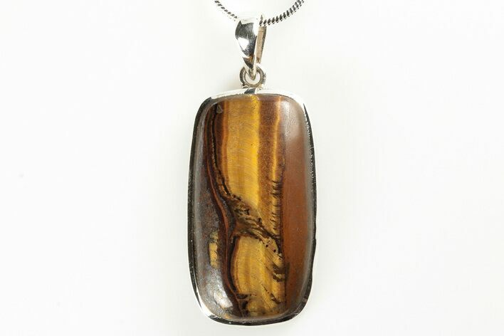 1.35" Tiger's Eye Pendant (Necklace) - 925 Sterling Silver  